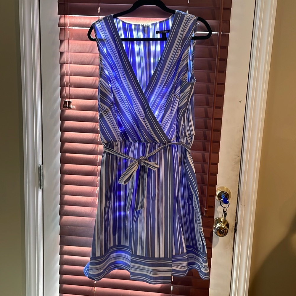 Blue and white striped summer dress